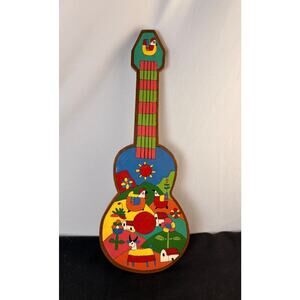VINTAGE LA PALMA FOLK ART EL SALVADOR GUITAR WALL DECOR APPROX 14.5"